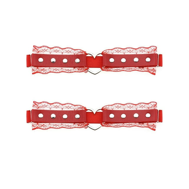Woman Fun Decorative Belt Peach Heart Hole Lace Mesh Leg Belt