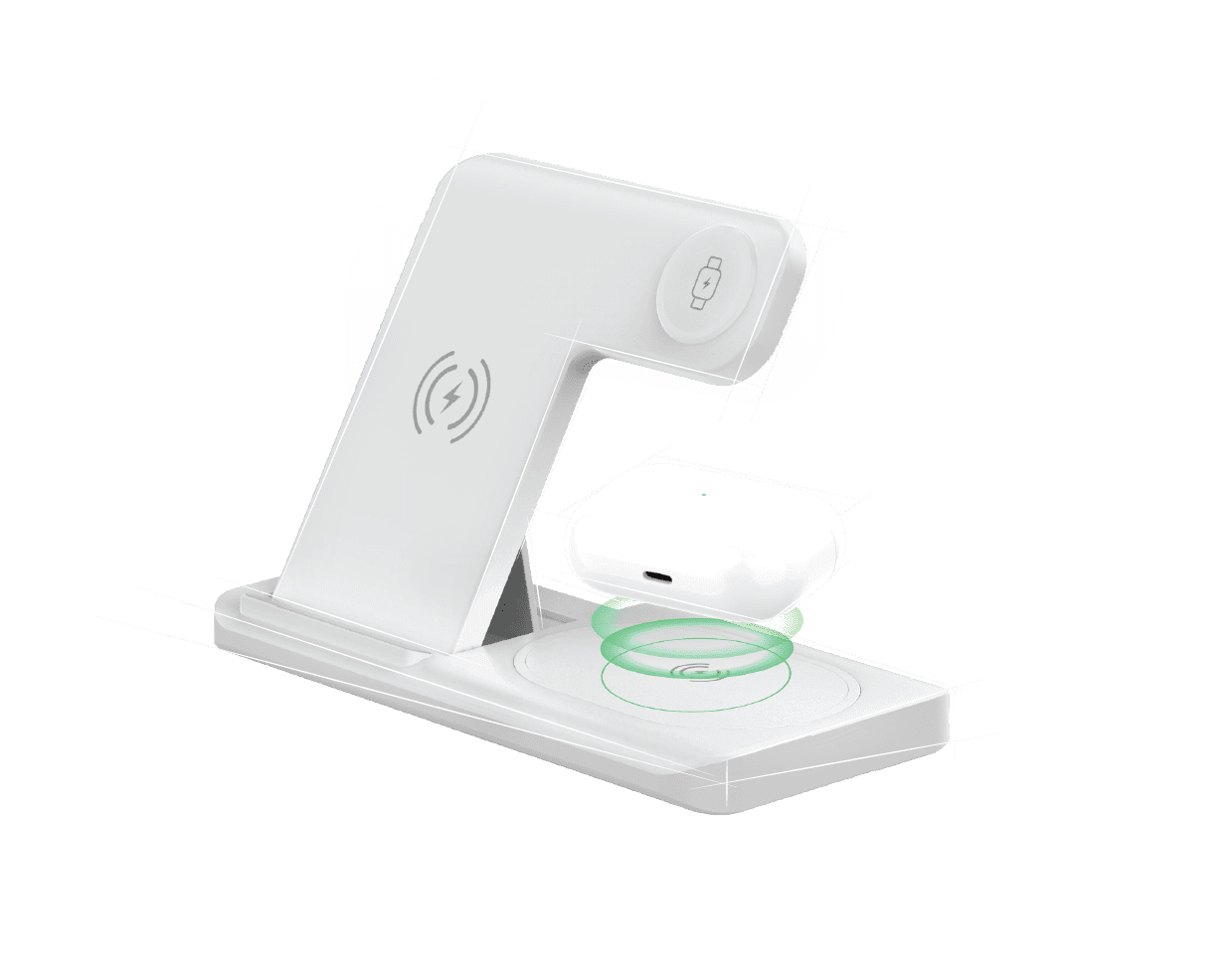 3-in-1 Foldable Wireless Charging Station, Fast Charging Stand for Phone, Smartwatch & Earbuds, Portable Compact Charger Compatible with Qi-Enabled Devices