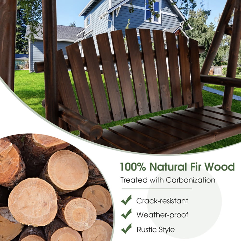 Aimee Lii 2-Person Outdoor Wooden Porch Swing with an Adjustable Canopy, Swing Chair Outdoor