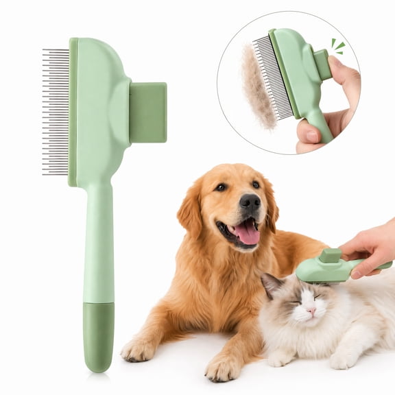 Self Cleaning Cat Brush, Dog Slicker Comb for Shedding & Grooming, Pet Undercoat Deshedding Tool with One-Click Hair Remover