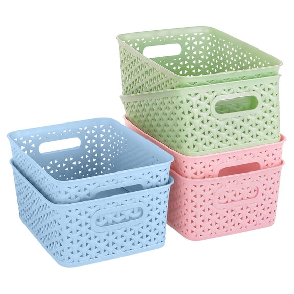 PinkSheep 6 Pack Plastic Storage Baskets Small Organizer Basket Bins Blue & Green & Pink