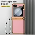 thumbnail image 7 of Luxury Double Hinge Protection Case Compatible with Samsung Galaxy Z Flip 5 5G with S Pen & Holder, Full Body Protective PU Leather + Plating PC Cover for Samsung Galaxy Z Flip 5, Gold + Pink, 7 of 7