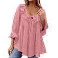 thumbnail image 6 of Puntoco Tops Blouses for women ,Women's Short Sleeved V-neck Top/shirt Women's Casual Shirt 3/4 Sleeved V-neck Ruffled Top Business Women's Summer Work Shirt Pink 8(L), 6 of 6