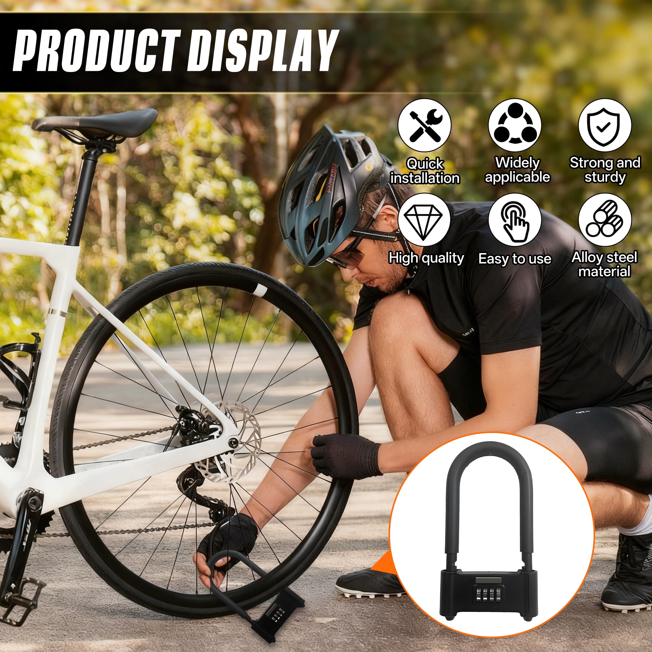 ZHZFKQ Bike Lock,Heavy Duty Anti-Theft Combination U Lock,Waterproof and Corrosion Resistant,Secure Bicycle Lock for Outdoor Use and City Commuting