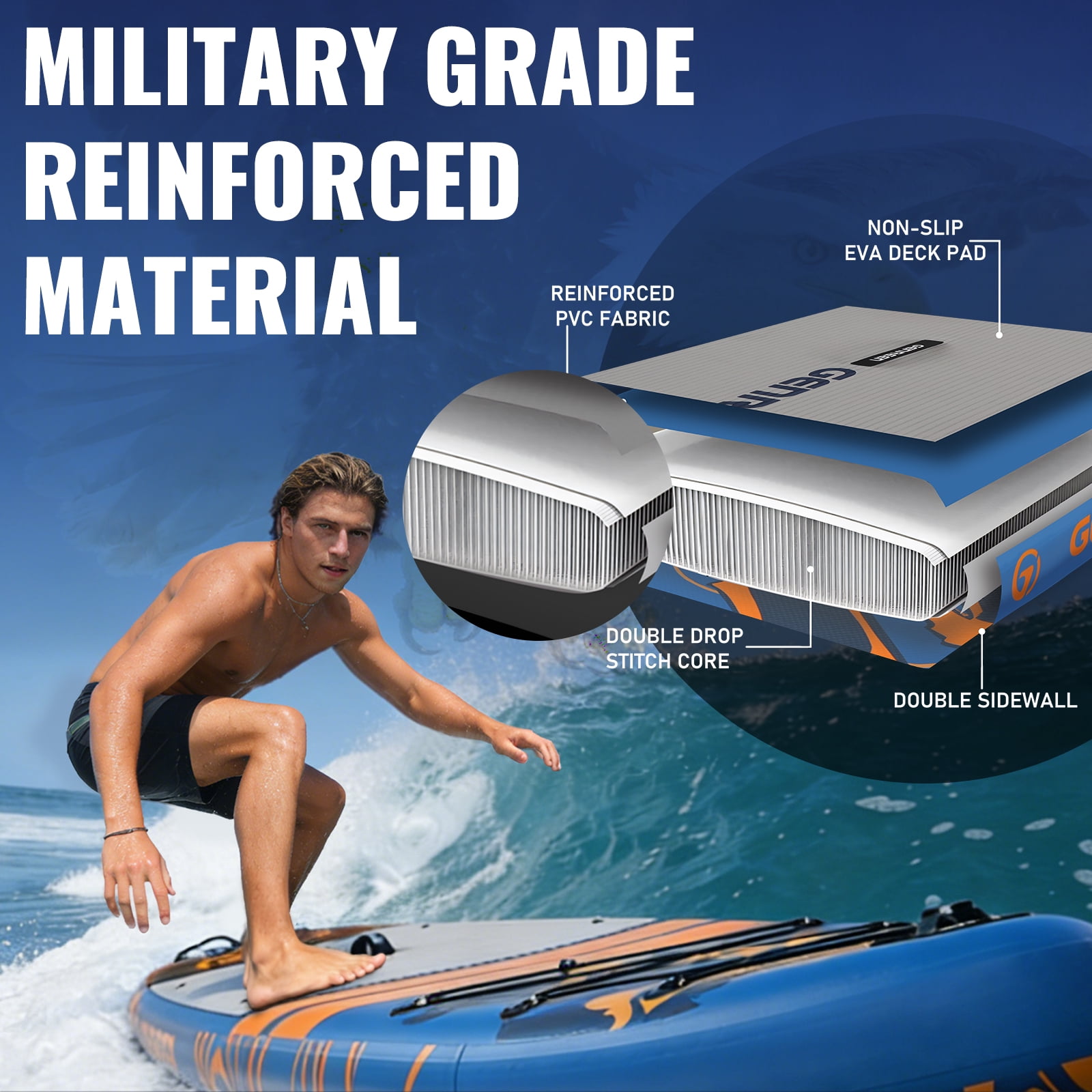 Genreen 11ft Stylish Inflatable Stand Up Paddle Board (SUP), Fishing Paddle Board with All Accessories for All Skill Levels