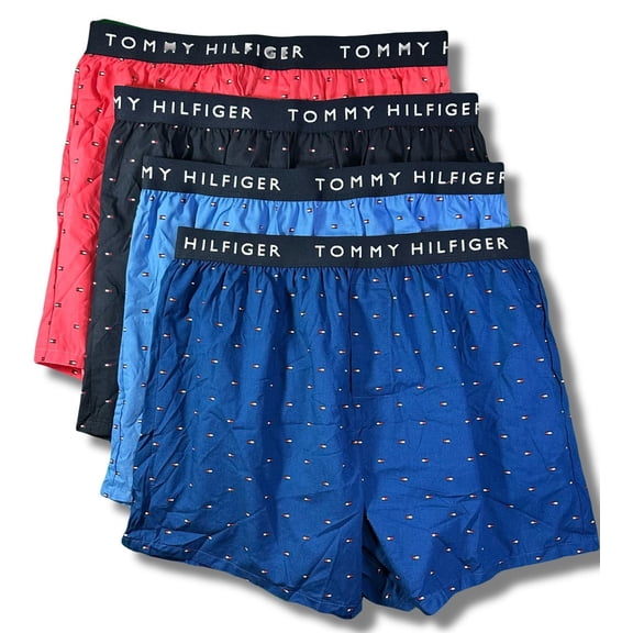 TOMMY HILFIGER MEN X4 - 253 MICRO POPPY LARGE - 4 PACK WOVEN BOXER UNDERWEAR