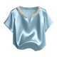 thumbnail image 5 of Eres Más Que Una Camisa de Puntuación de Prueba Moda de Verano de Mujer Color Sólido Casual Cuello en V Top de Manga Corta Mujeres Tops de Verano Casual, 5 of 5