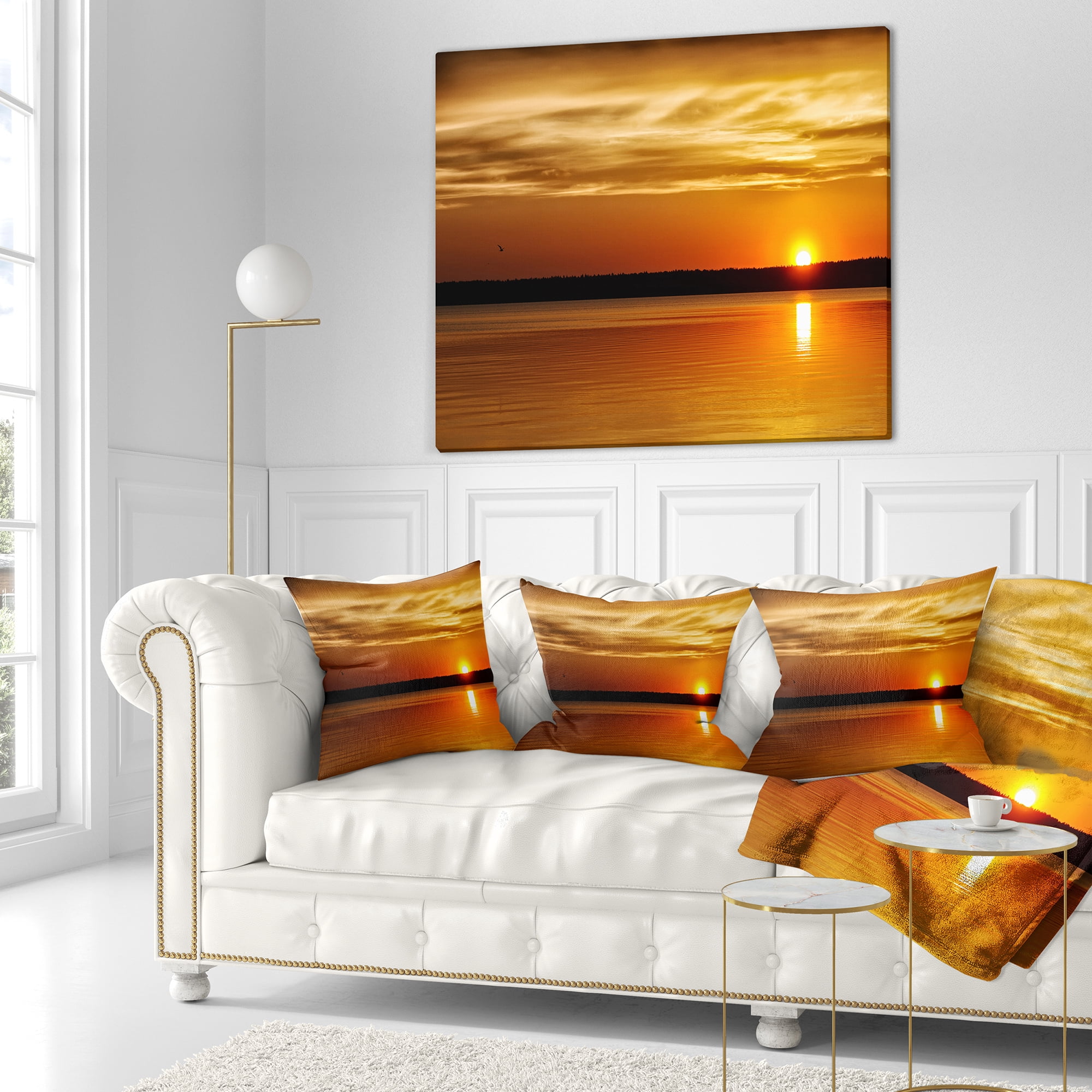 Designart Day and Night Seascape Panorama - Modern Seashore Throw Pillow - 18x18