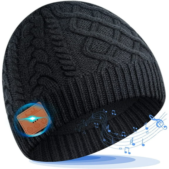 Morttic Bluetooth Beanie Hat, Wireless Earphone Beanie Headphones, Winter Warm Knit Thick Cable Skull Cap with HD Stereo Speakers Built-in Microphone, Christmas Electronic Gifts for Men/Women Black