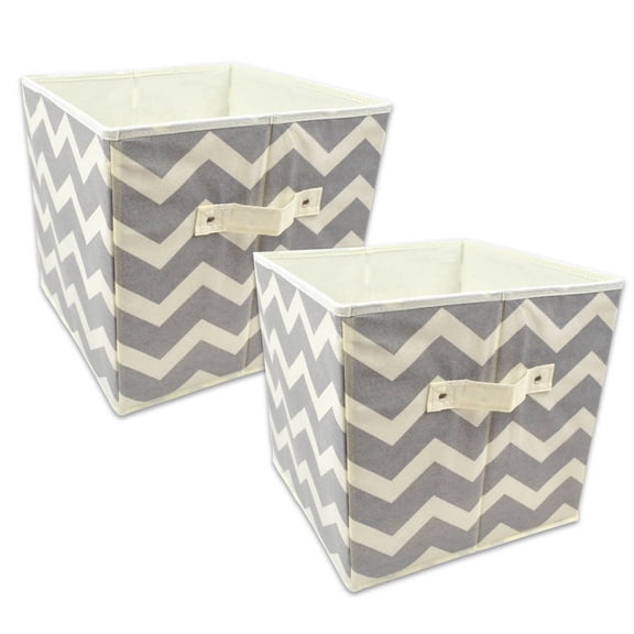 Contemporary Home Living Set of 2 Gray Nonwoven Polyester Cube Storage Bin with Chevron Design 11"