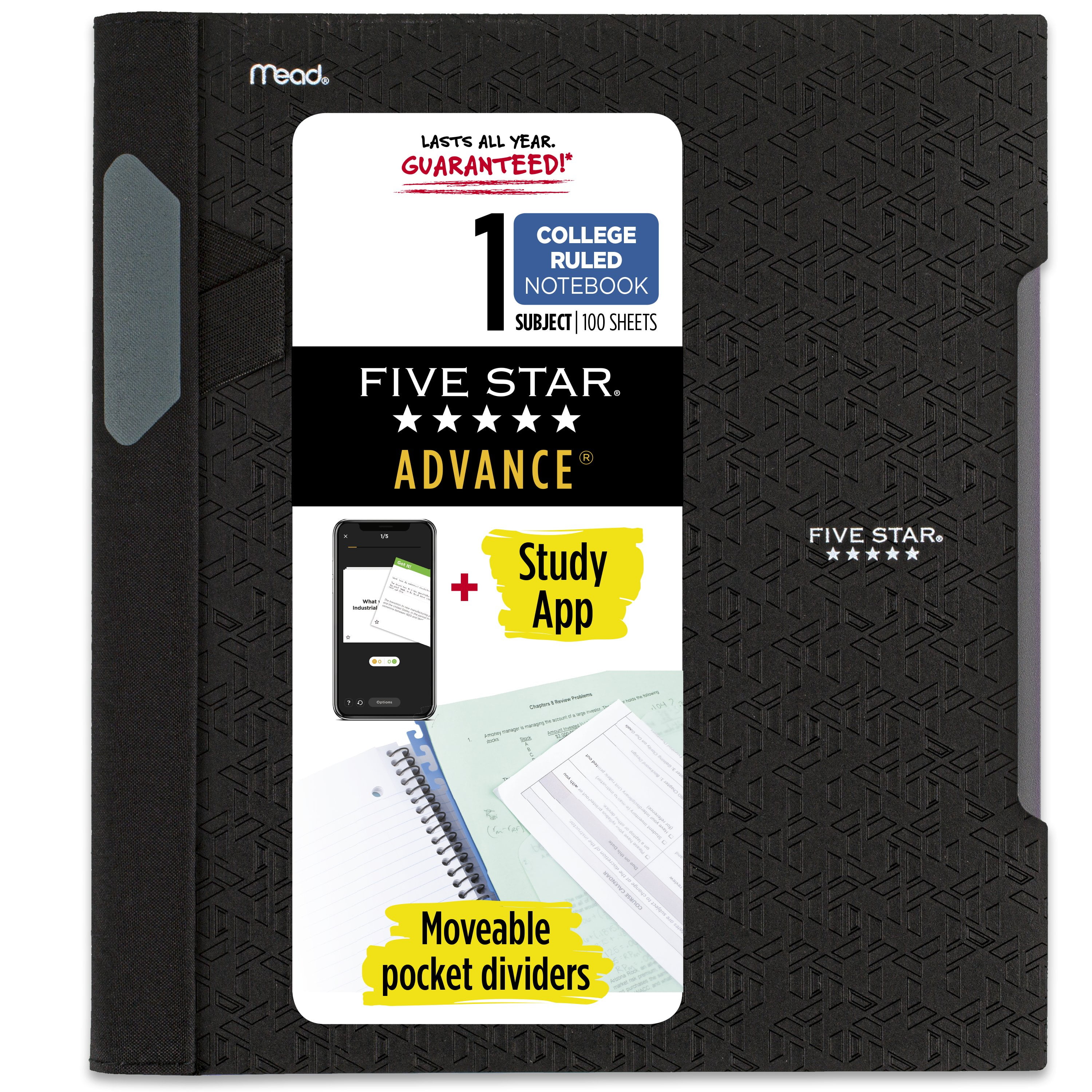 Five Star Advance Notebook Plus Study App, 1 Subject, College Ruled, 8 1/2' x 11', Black (820012H-WMT)