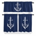 thumbnail image 2 of Kitchen Window Curtains Valance and Tier Set, Nautical Anchor on Dark Blue Rod Pocket Tier Curtain Valance Set, Coastal Marine Light Filtering Cafe Curtains for Bedroom Living Room, 2 of 9