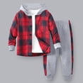 thumbnail image 2 of Towmus Toddler Baby Boy Fall Winter Clothes Casual Flannel Shirt Tops Plaid Hooded Jacket Color Block Sweatpants 2Pcs Unisex Outfit, 2 of 7