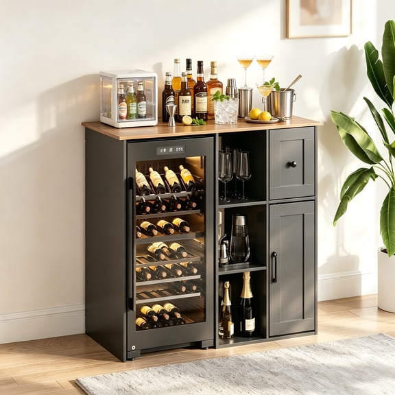 Indoor Kitchen and Dining Room Storage Furniture 40 Inch Coffee Bar Cabinet Built-In Power Outlet Drawer Open Closed Storage Mini Fridge Stand