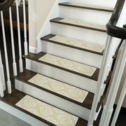 Flower Design 9" X 28" Stair Treads - 70 % Cotton Anti-Slip Carpet Strips for Indoor Stairs-Easy to Install Stair Treads with Double Adhesive Tape-Safe, Extra-Grip, 4-Pack-Banana Cream Yellow