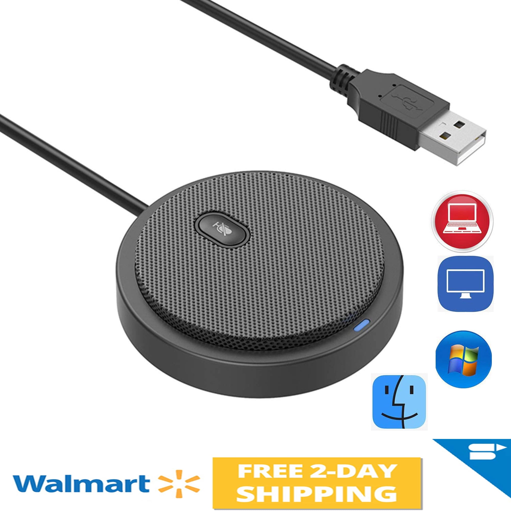 USB Conference Microphone - 360 Omnidirectional Stereo/One-Key & Play - Compatible Mac OS/Windows for Zoom/Skype, Video Meeting, Gaming, Chatting - Walmart.com