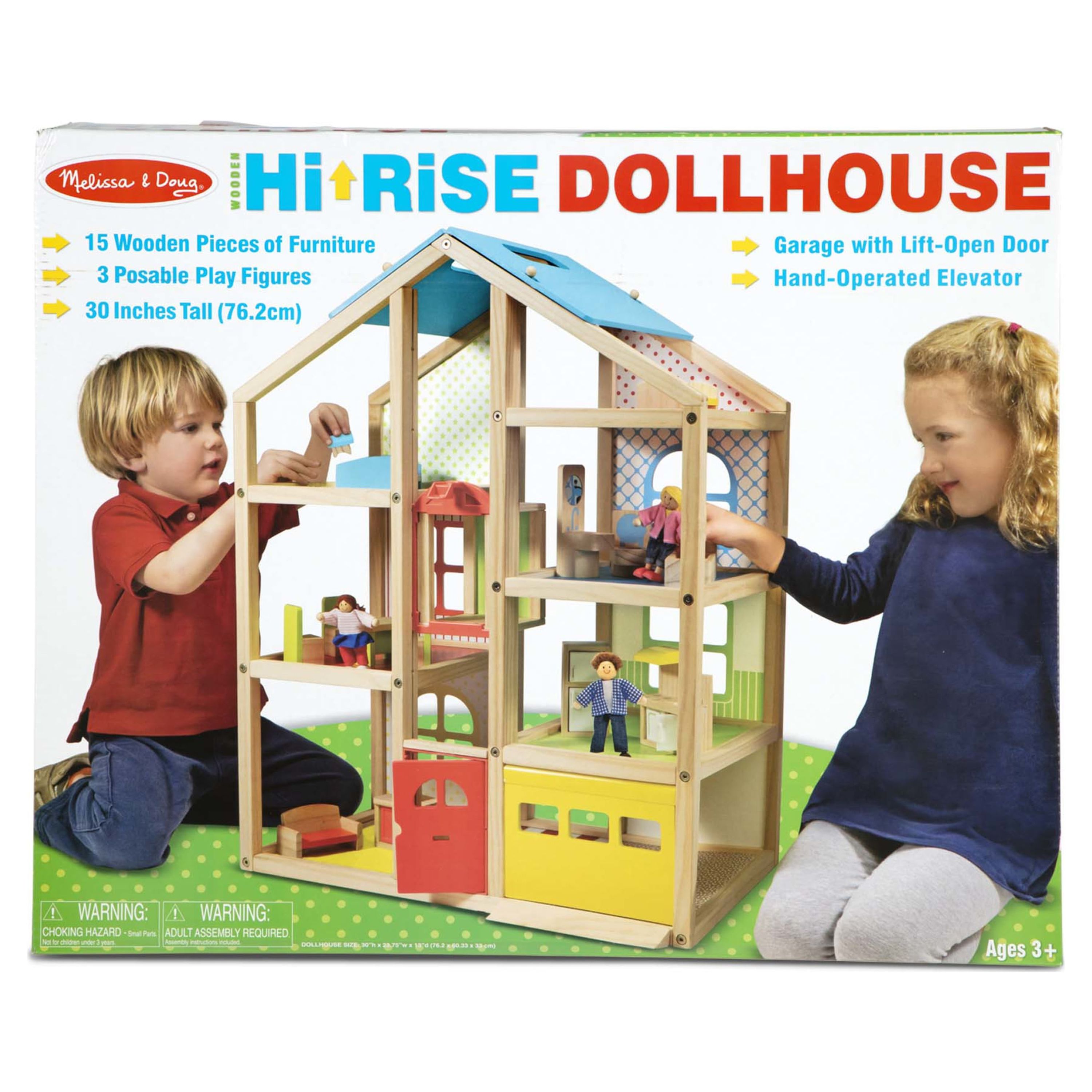 Melissa & Doug Wooden Hi-Rise Dollhouse With 15 Furniture Pieces, Garage, Working Elevator - image 4 of 10