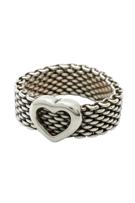 Pre-Owned Tiffany & Co. Somerset Mesh Heart Ring, Sterling Silver 925, Size 10, Women's