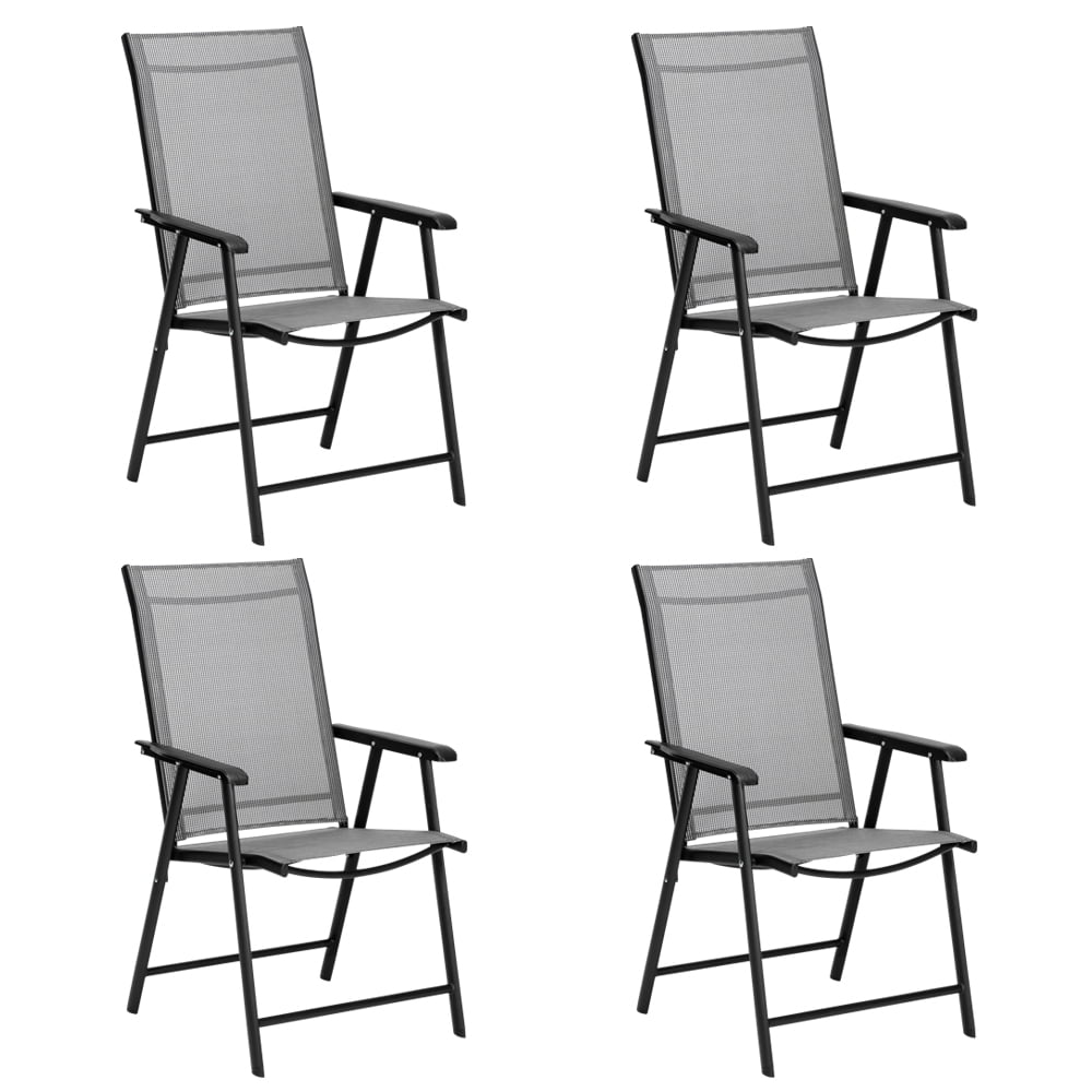 Set Of 4 Folding Sling Chairs with Armrest Textiliene Outdoor Patio Furniture US 