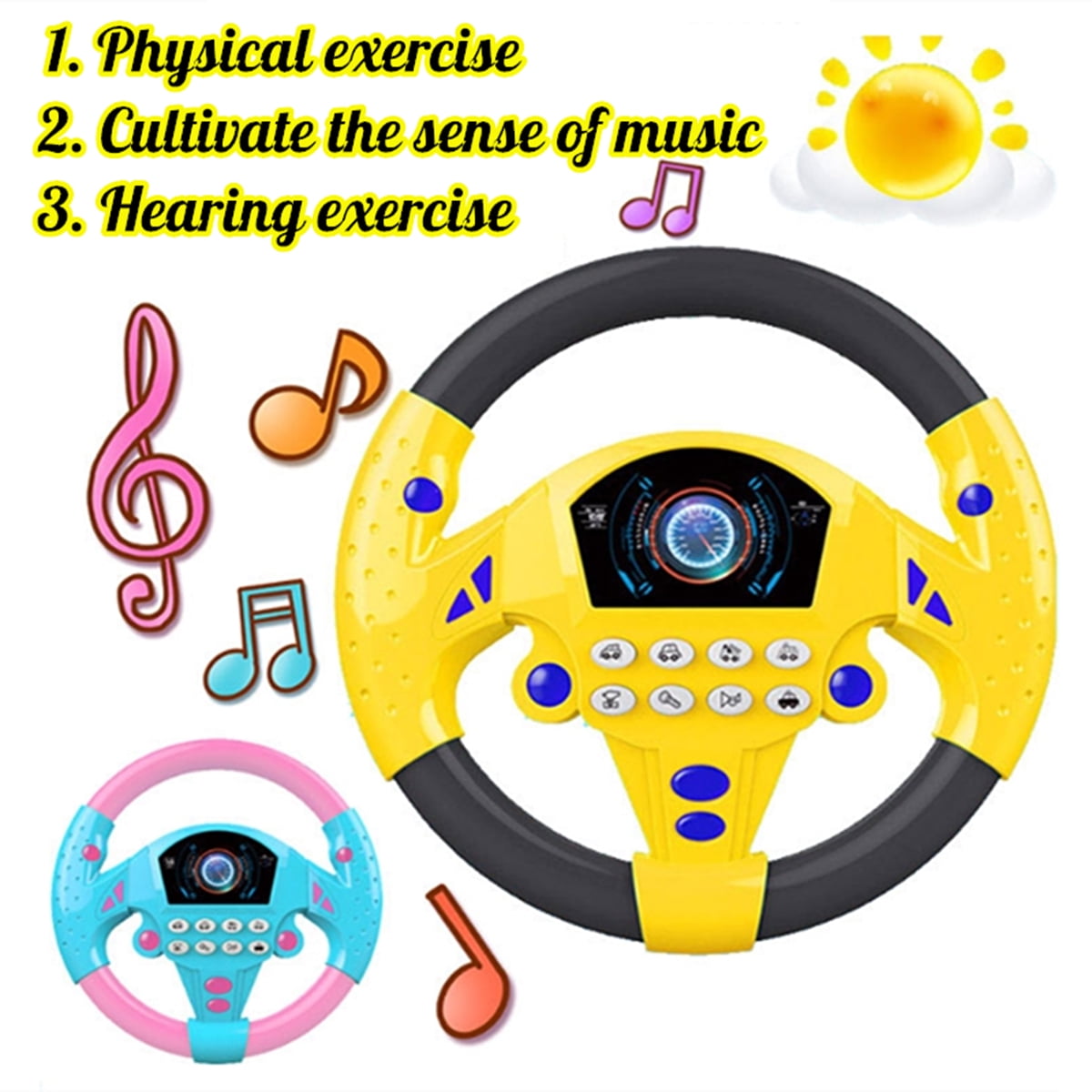 Kids Backseat Steering Wheel Toy Electronic Driver Car Game Toddler Children 