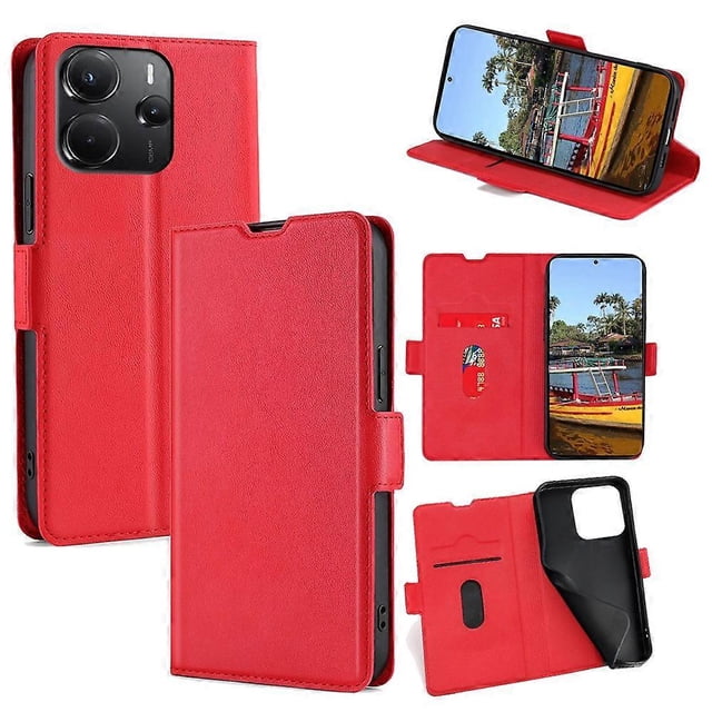 For Xiaomi Redmi Note 14 4G (164.84mm) Case Card Holder PU Leather Phone Cover - Black