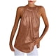 thumbnail image 2 of ICHUANYI Clearance Womens Casual Solid Color Round Neck Halter Sleeveless Tops Blouses Tops Tank Shirt Vest With Zipper(Coffee, L) ICHUANYI WER2023081115364, 2 of 6