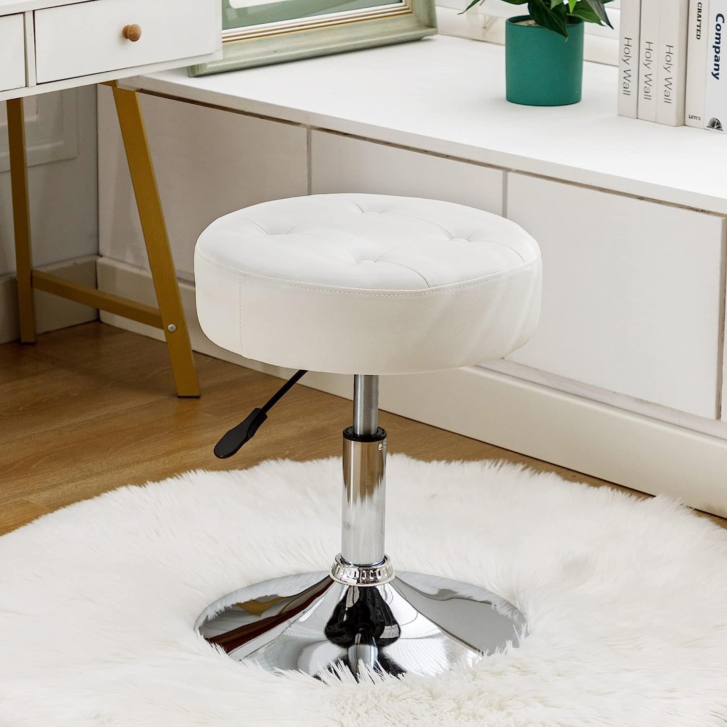 Duhome Adjustable PU Vanity Stool, Round Ottoman Foot Stool Chair Stool