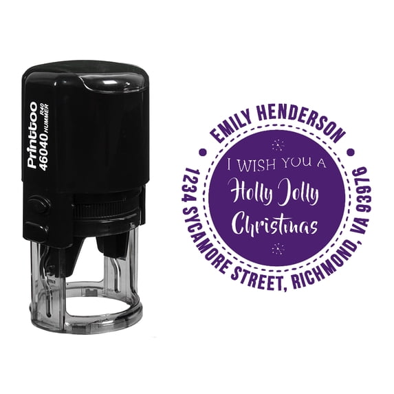 Printtoo Self Inking Custom Round Christmas Wishes Return Address Rubber Stamp Personalized Stamper-Violet