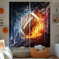 thumbnail image 3 of Sports Curtains for Boys Bedroom 42Wx63L Inch Rod Pocket Men American Football Wall Decor Flame 3D Football for Teens Kids Cool Modern Living Room Gym Window Drape Fabric 2 Panel, 3 of 5