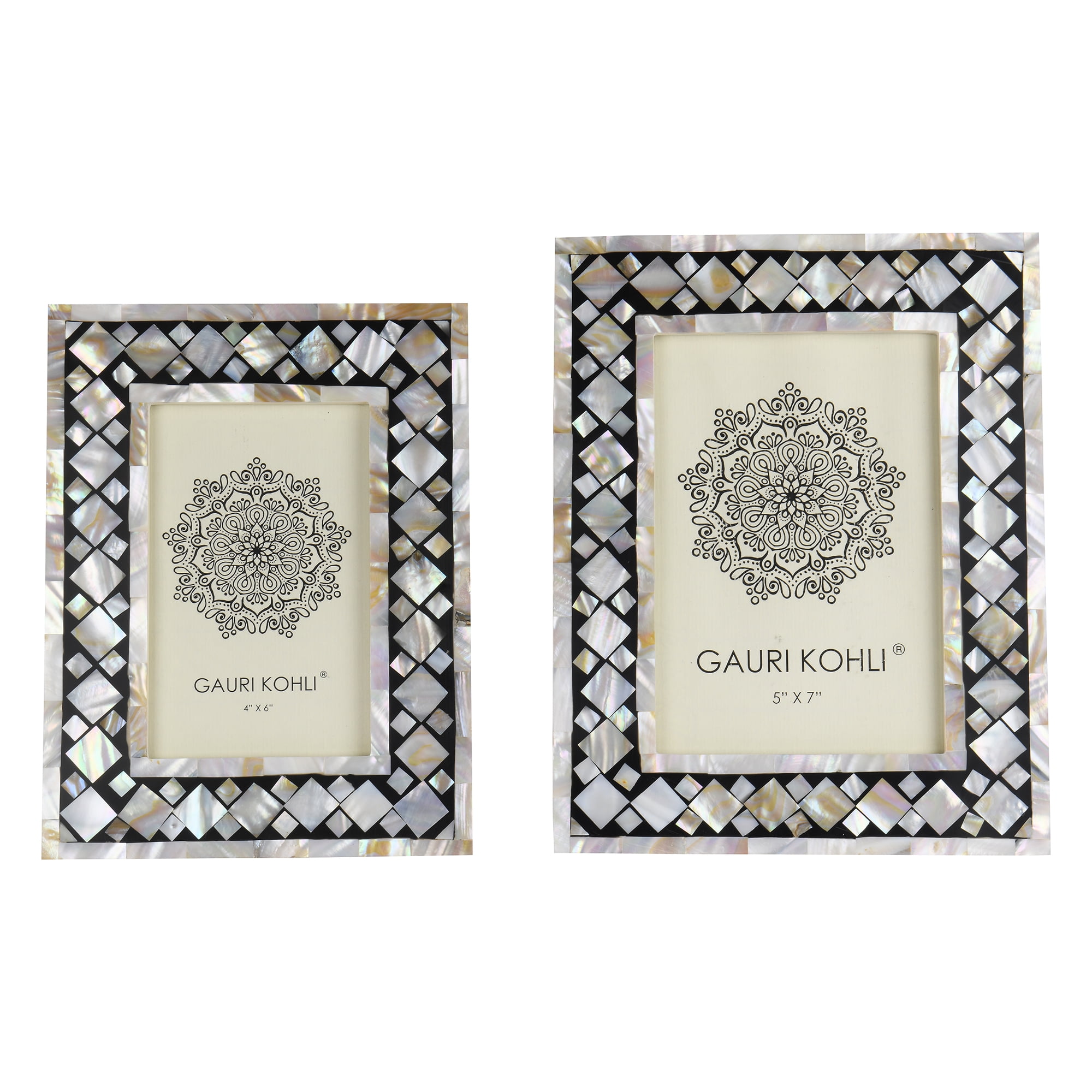 Twin Pack GAURI KOHLI Mother of Pearl Picture Frames Gift Set Wall Hanging & Table Top Handmade Twin Pack GAURI KOHLI Mother of Pearl Picture Frames Gift Set Wall Hanging & Table Top Handmade