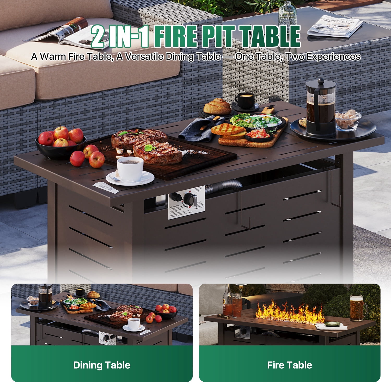 Sunmthink 42" Propane Fire Pit Table 50,000 BTU Steel Gas Fire Table with Waterproof Cover,Brown
