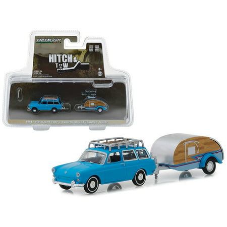 GREENLIGHT 1:64 HITCH & TOW SERIES 14 - VOLKSWAGEN TYPE 3 SQUAREBACK WITH TEAR DROP TRAILER (BLUE)