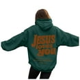 thumbnail image 3 of zaveiop Jesus Loves You Hoodie Womens Christian Sweatshirt Christian Hoodies Oversized Jesus Sweatshirt Long Sleeve Pullover (Dark Green, L), 3 of 4