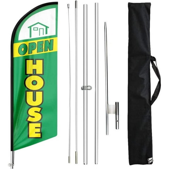 Open House Flags for Real Estate Agents, 11Ft Open House Flag Pole Kit and Ground Stake, Feather Banner Flag for Outside Business Advertising, Open House Banners for Real Estate