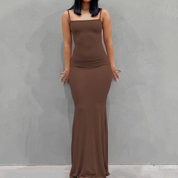 New Fashion Women Sexy Dresses Sleeveless Bodycon Backless Long Maxi Pure Slim Down Honey Peach Hip Suspender Party DressS Gao Jinjia LED