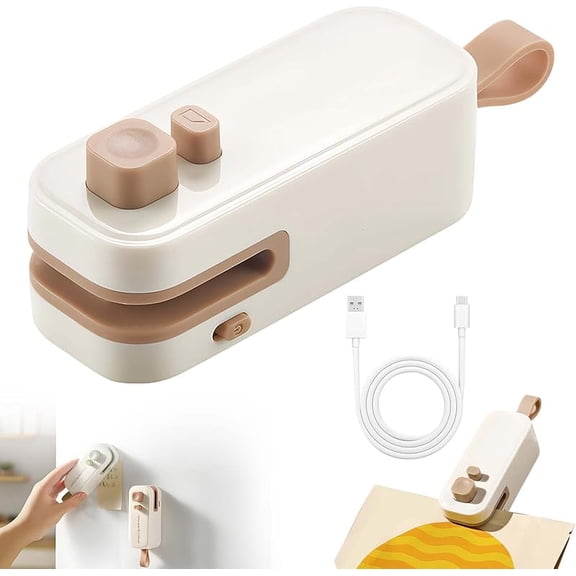 Mini Bag Sealer with Cutter and Magnet, 2026 New Rechargeable Portable Resealer Machine for Snack Plastic Bags, Upgrade 2 in 1 Bag Sealer Heat Seal with Cutter Food Storage Travel (Green Brown)