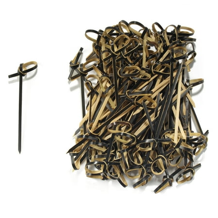 

BambooMN 4.7 Bamboo Black Knotted Knot Skewers Picks for Cocktails and Hors D oeuvres Party Supplies 100 Pieces