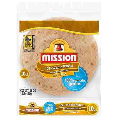 MissionÂ® 100% Whole Wheat Medium Flour Tortillas -
