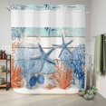 thumbnail image 6 of No Hook Shower Curtain, Teal Blue Coastal Shower Curtains for Bathroom with See Through Top Window, Starfish Coral Shell Wooden Summer Ocean Waterproof & Washable Bath Curtain Long 72"x78", 6 of 9