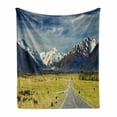 thumbnail image 1 of Mountain Soft Flannel Fleece Blanket, Landscape with Road and Snow Capped Mountains Southern Alps New Zealand, Cozy Plush for Indoor and Outdoor Use, 50" x 60", Navy Blue White Olive, by Ambesonne, 1 of 6