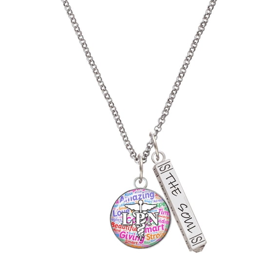Delight Jewelry Silvertone Domed Multi Color LPN Silvertone Hope Anchors the Soul Bar Charm Necklace, 23"