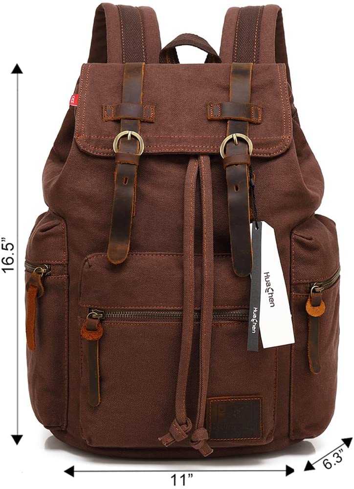 High Capacity Vintage Travel Canvas Leather Backpack School Bag for Men,Computers Laptop Backpacks Rucksack,Shoulder Camping Hiking Backpacks Bookbag 14" Laptop for Men Women - image 2 of 9