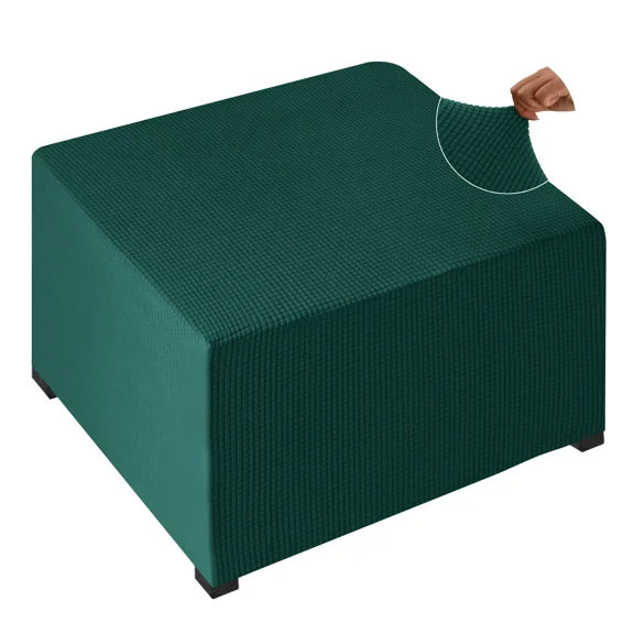 Joqmia Square Ottoman Slipcover for Living Room/Christmas, Stretch Jacquard Small Checks Cover with Elastic Bottom