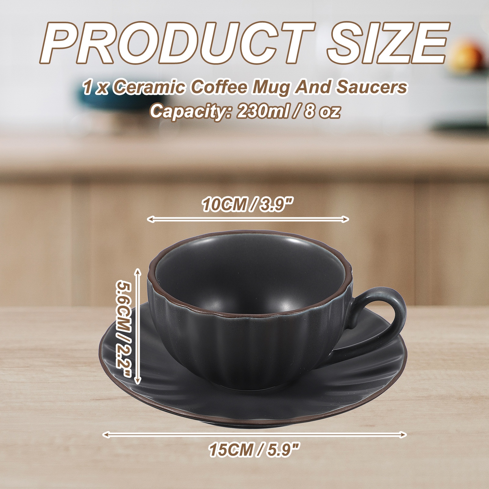 Uxcell Handmade Vintage Espresso Cups, 8 oz Coffee Cups and Saucers Ceramic Tea Cup with Handle Dishwasher and Microwave Safe for Latte Cappuccino Milk Office Home Gifts, Gray Blue
