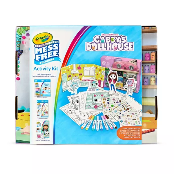 Crayola Color Wonder Gabbys Dollhouse Mess-Free Activity Kit - 27 Coloring Pages, 8 Markers, Stickers & Pop-Outs