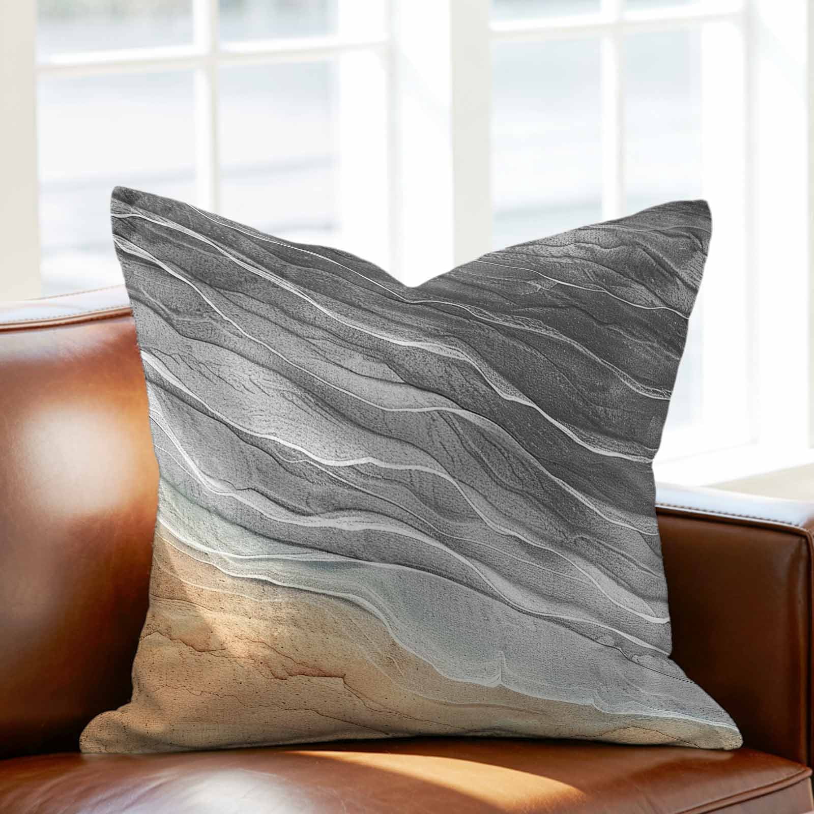 Pillow Covers 26x26 Inch, Grey Ombre Coastal Linen Pillowcase with Invisible Zipper, Summer Nautical Beach Ocean Seaside Decorative Throw Pillow Covers Cushion Case for Couch Sofa Bed Living Room