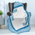thumbnail image 4 of Greek Key Soft Flannel Fleece Throw Blanket, Frame Traditional Vintage Square White Flowers and Fret Pattern, Cozy Plush for Indoor and Outdoor Use, 50" x 70", Blue White, by Ambesonne, 4 of 5