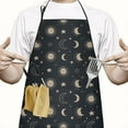 thumbnail image 2 of Dark Blue Sun Moon Star Pattern Apron-Garden Aprons for Women with Pockets-Cotton Linen Waterproof Kitchen Cooking Gardening Aprons Adjustable for Kitchen,Cooking,BBQ and Salon 33x27 Inch, 2 of 7