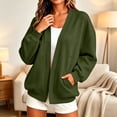thumbnail image 2 of Hurxie Women Sweatshirt Cardigan Open Front Jacket Oversized Lightweight Loose Fit Pocket Casual Athleisure Outerwear Green,2XL, 2 of 7