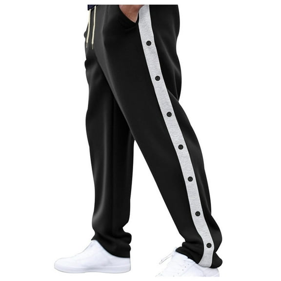 CONROSES Mens Sports Pants Fashion Basketball Pants for Men Casual Side Buttons Design Elastic Waist Drawstring Soft Loose Athletic Joggers With Pockets
